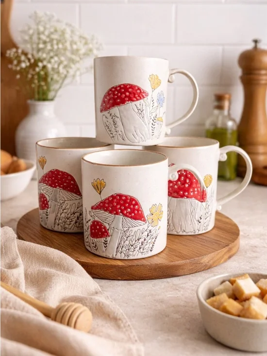 4 Mushroom Cottagecore Mugs | Spectrum Designz | Rustic Farmhouse Coffee Cups - Picture 1 of 16